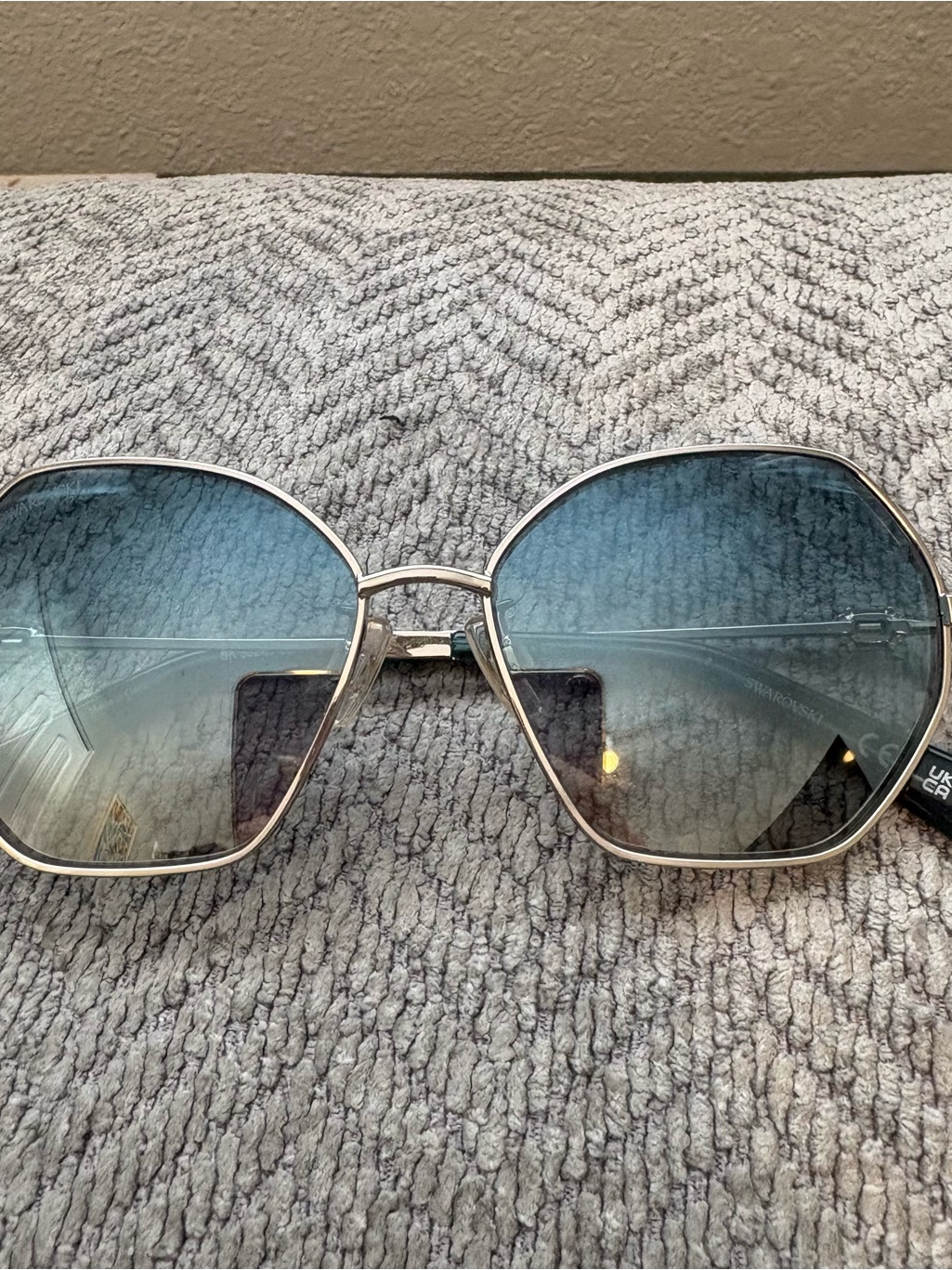 Swarovski Silver Frame Blue Gradient Women's Sunglasses With Crystal Sides